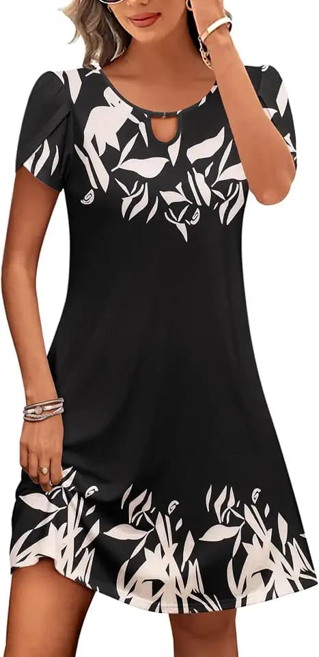 Zeagoo Damen Kleider Sommer Rundhals Blumen Shirtkleid Casual Strandkleid