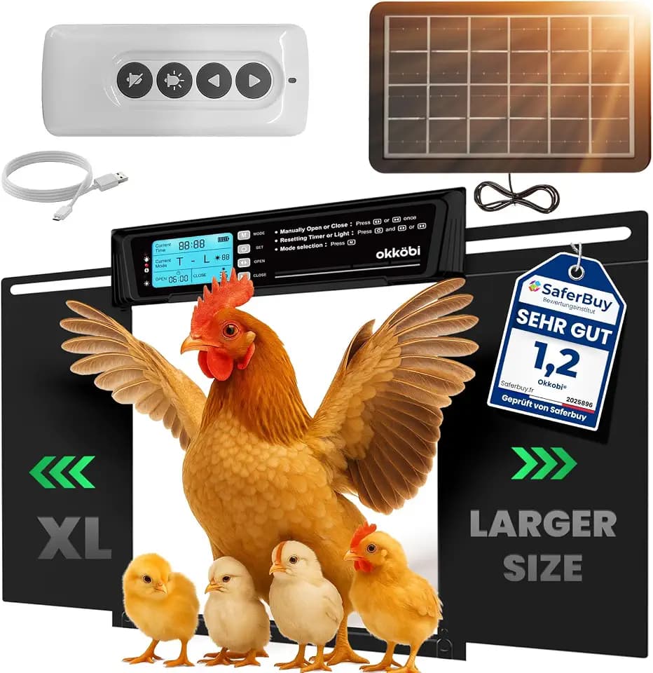 Hühnerklappe Automatisch Extra Large Solar mit LCD Display und Timer