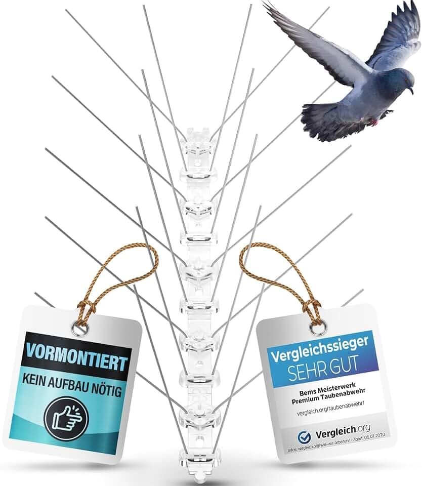 Taubenabwehr Spikes VORMONTIERT 3m - Test SEHR GUT - Edelstahl Vogelabwehr Spikes, Taubenabwehr Balkon, Dach, Fenster - Vogelschutz, Taubenschreck, Vogelschreck, Taubenspike, Taubenschutz 3 Meter