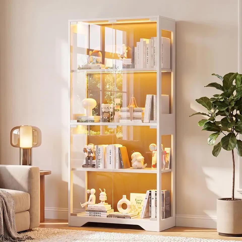 JUMMICO Glasvitrine mit RGB Beleuchtung LED, 80 x 35 x 165,5(H) cm (Weiß)
