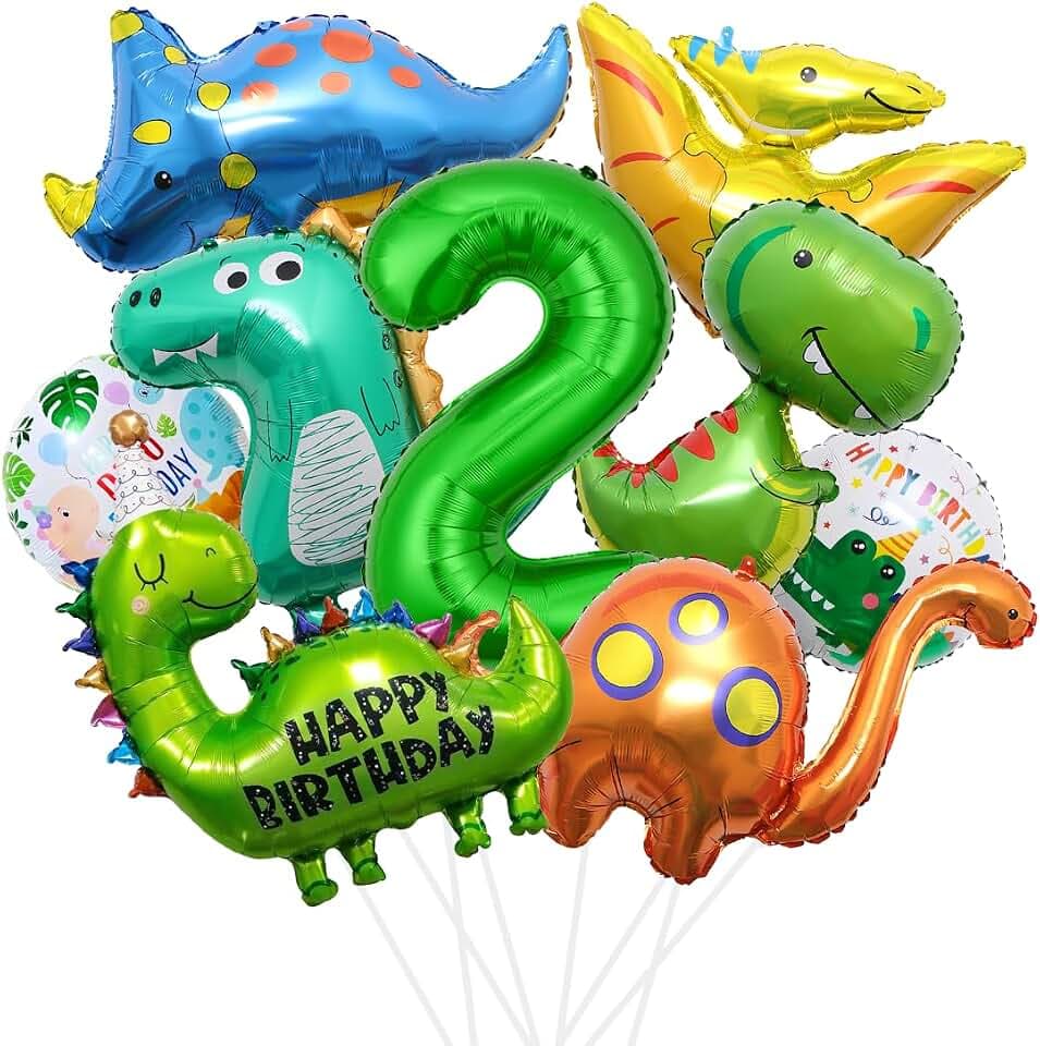 XXL Dino Geburtstag Deko, 2 Jahre Dinosaurier Folienballon, Dinosaurier Geburtstagsdeko Jungen, Grüner Luftballons Dino, Zahlenballon 2 für Jurassic Dschungel Party Kinder Geburtstags
