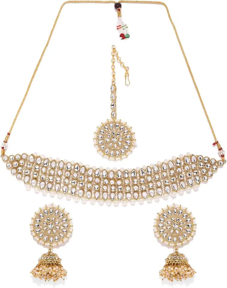 Embellished With Kundan & Pearls Necklace Set For Women-Zpfk18523_3823