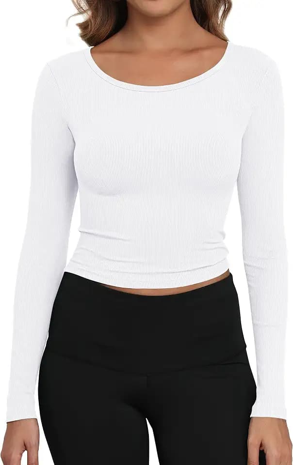 Artfish Women's Casual Basic Ribbed T-Shirts Slim Fitted Boat Neck Long Sleeve Crop Top