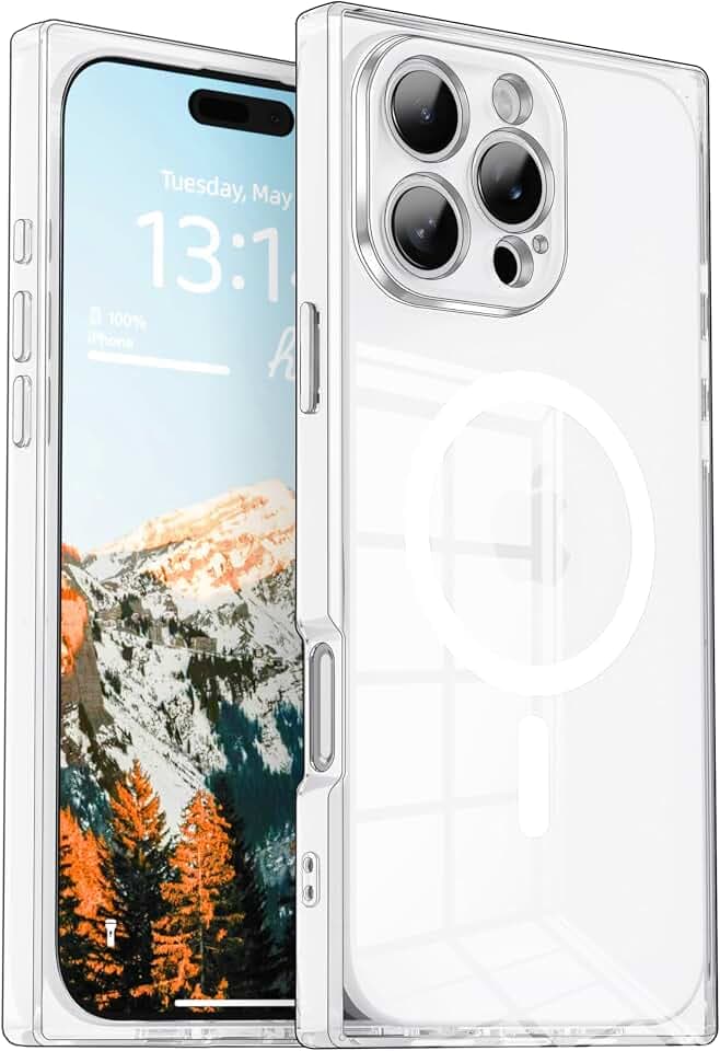 IAIYOXI Rectangle Edge Magnetic Clear Case for iPhone 17, Compatible with MagSafe, Full Camera Protection & Reinforced Corners, Thin Slim Shockproof TPU Phone Cover for Women Girls, Clear