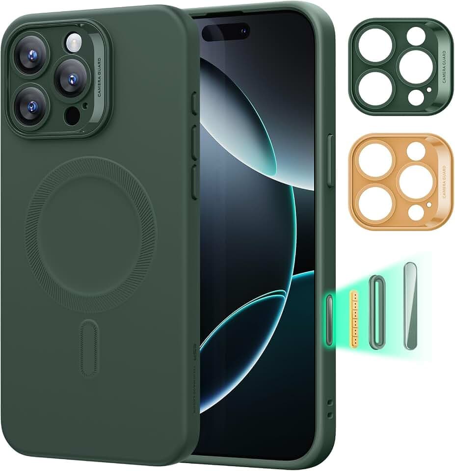 ESR for iPhone16 Pro Max Case with MagSafe, Supports Magnetic Charging, Smooth & Slim Silicone Case, Shockproof, Full Screen and Camera Protection, Soft Microfiber Lining,Green