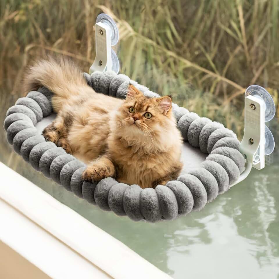 EDAGNY Stilvoll Katzen Hängematte Fenster Faltbar Wendebezug Stabiles 18kg Grau M