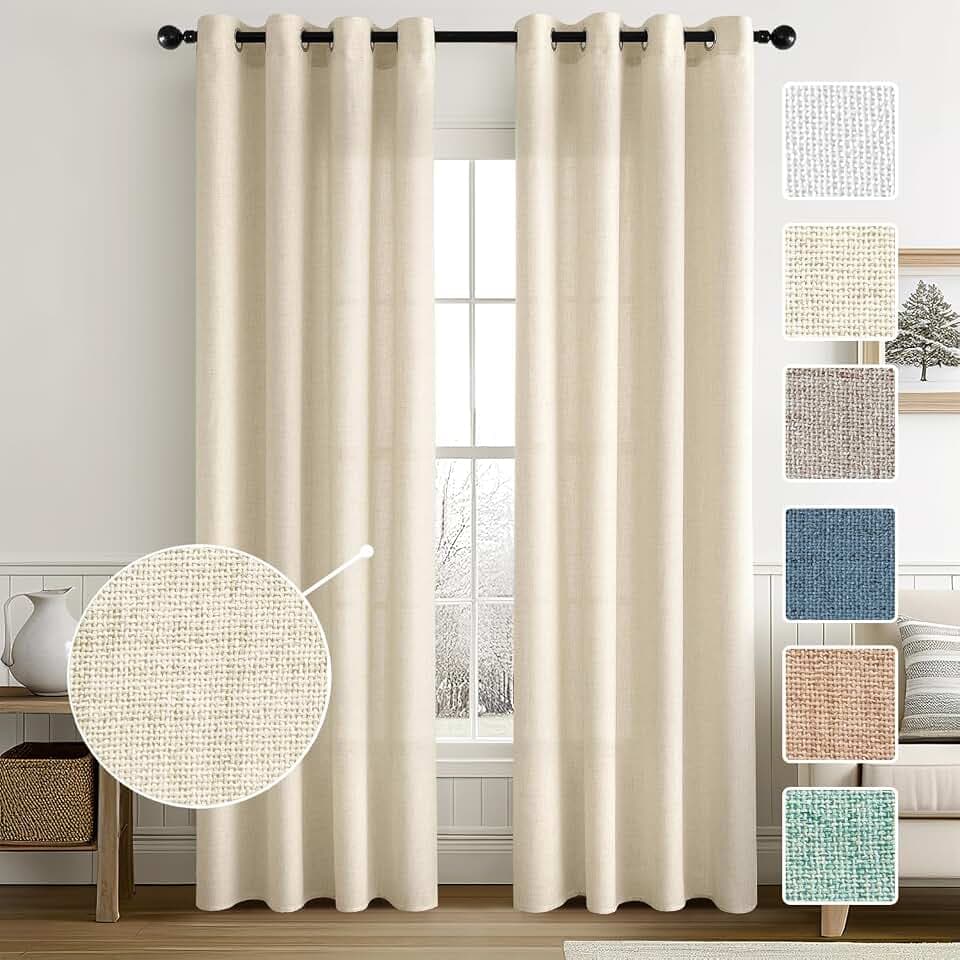 MIULEE Vorhänge Gardinen Ösenvorhang Leinenoptik 2er Set Natur 140x300cm