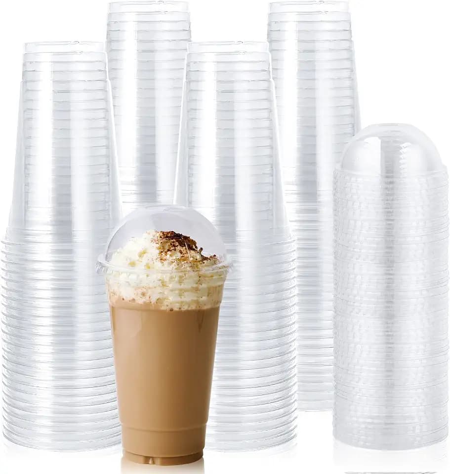 Lilymicky 90 Sets 20 oz Clear Plastic Cups With Dome Lids