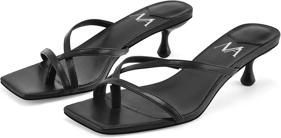 MIRAAZZURRA Kitten Heels for Women Square Toe Flip Flop Low Heel Sandals