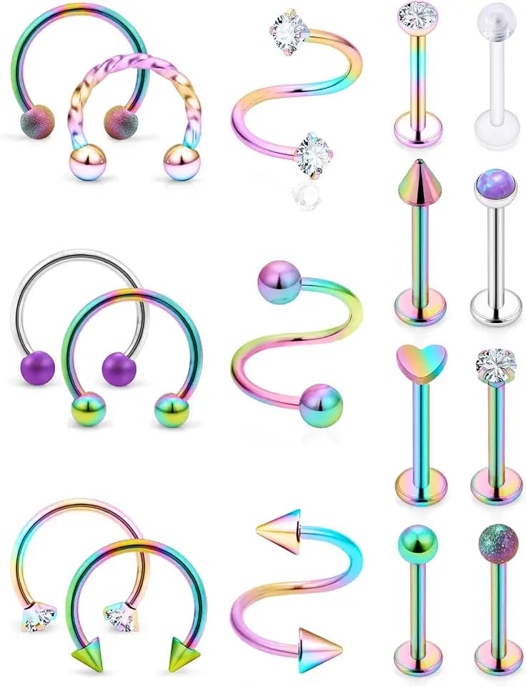 16G Horseshoe Lip Rings 316L Surgical Steel Medusa Labret Snake Bite Monroe Lip Ring 16 Gauge Tragus Forward Helix Conch Cartilage Lobe Earrings Stud Piercing Jewelry For Women Men