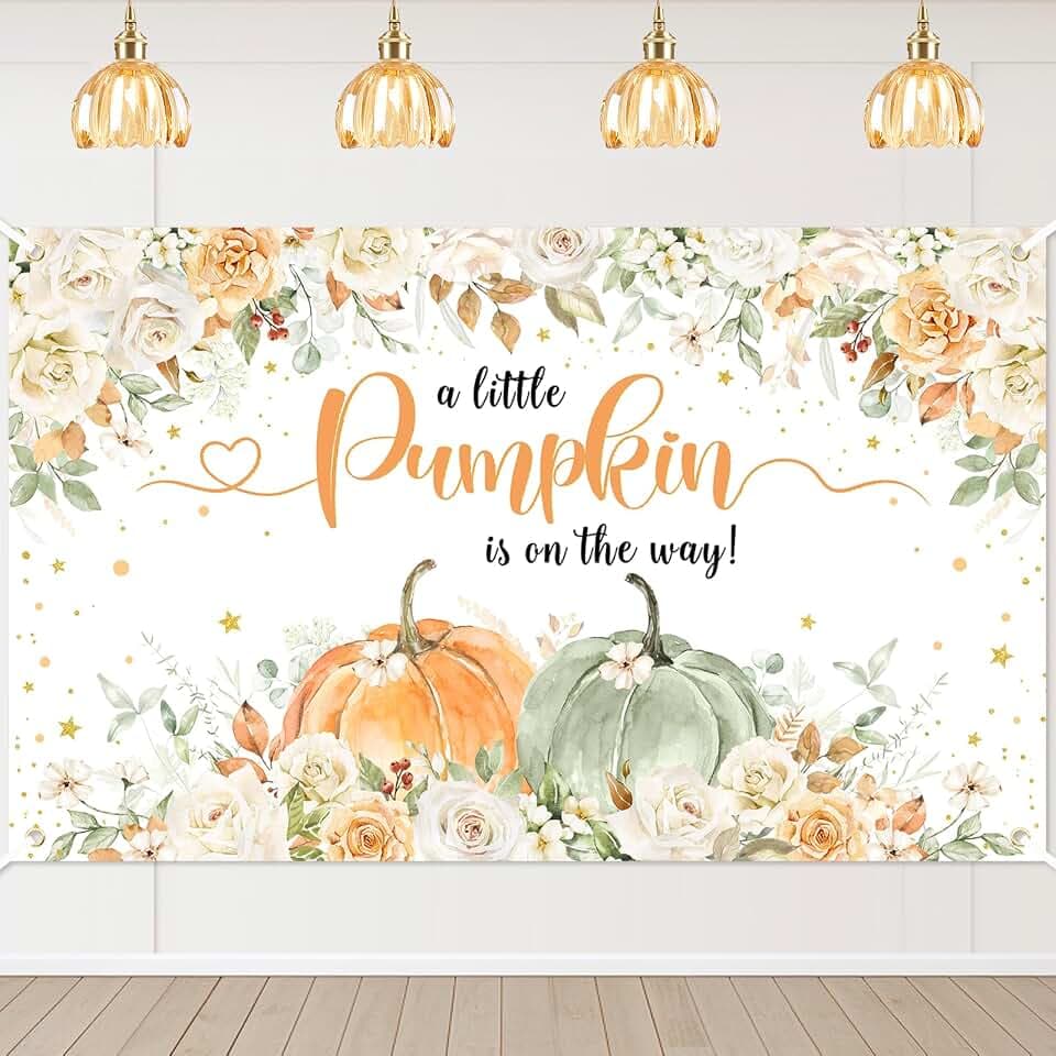 Mocsicka A Little Pumpkin is On The Way Baby Shower Backdrop Banner 6x3.6ft