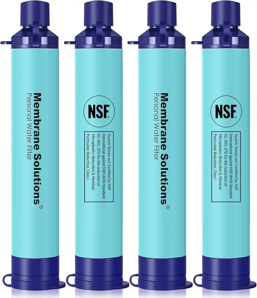 Membrane Solutions Tragbarer Wasserfilter-Strohhalm-Filtrations-Strohhalm-Reiniger, Überlebensausrüstung für Wandern, Camping, Reisen und Notfall, Blau, 4 Stück