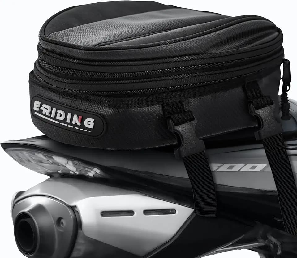 E-riding Motorcycle Tail Bag, 12L-15L Expandable Waterproof Motorbike Rear Seat Luggage Bag for Most Motorcycle Dirt Pit Street Sports Bike
