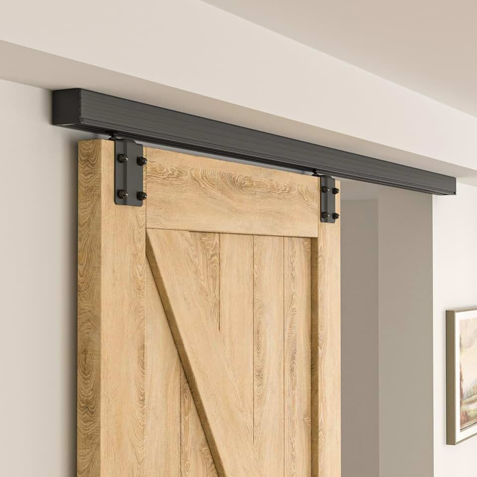 Heavy Duty Sliding Barn Door Track Kit, Ceiling Mount Box Rail Barn Door Hardware Kit for Single Door, Easy Install, 6.6FT(No Door)