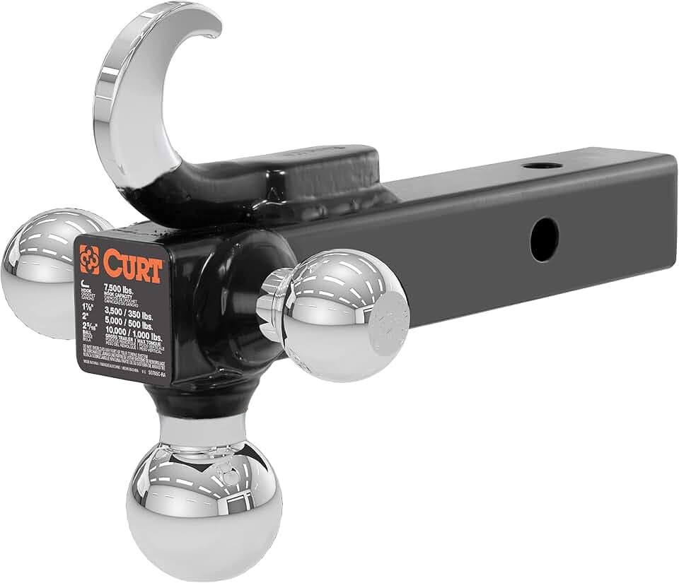 CURT 45675 Multi-Ball Mount with Tow Hook, Solid Steel, 3 Chrome Balls