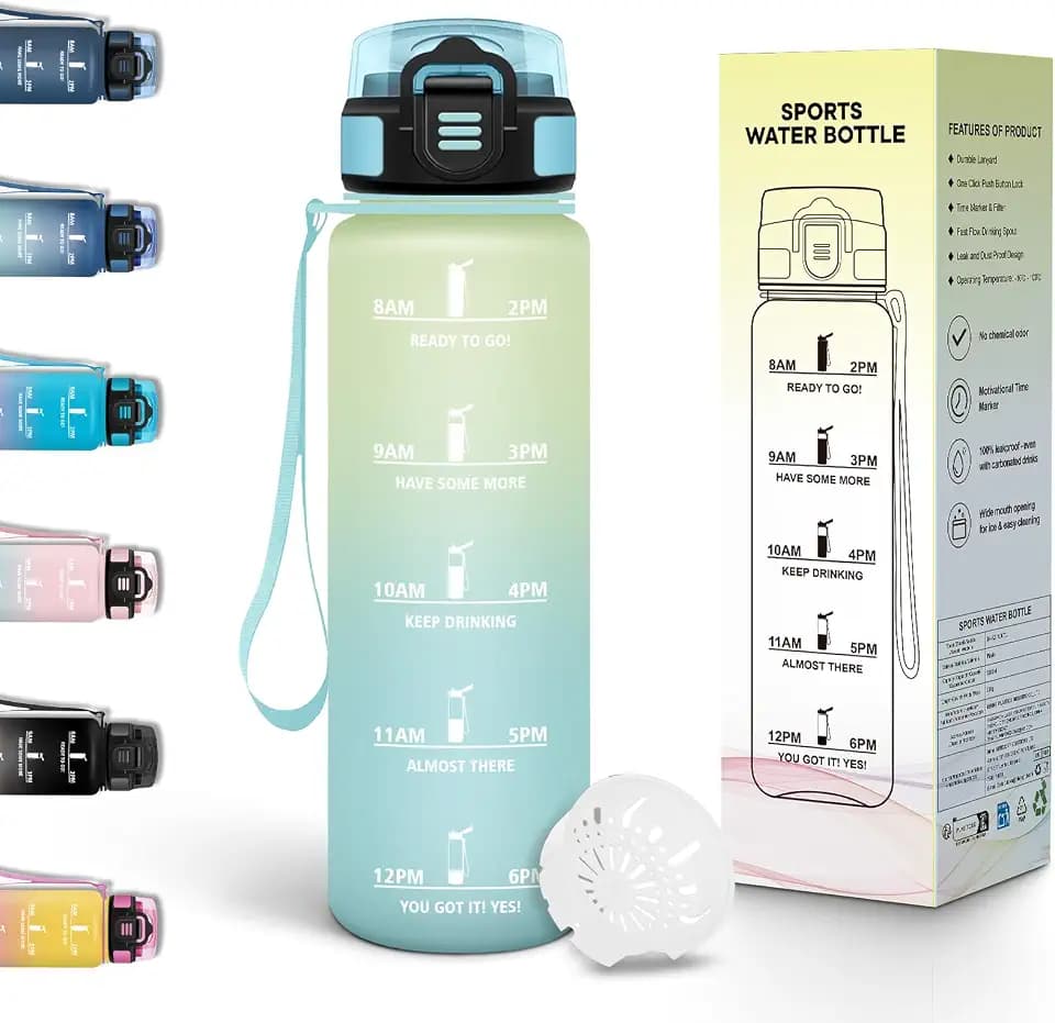Motswedi Trinkflasche 0.5l, Wasserflasche, Auslaufsicheres, Trinkflasche Kohlensäure Geeignet, mit Zeitstempel, Flasche, Sportflasche, für Sport, Uni, Yoga, Büro & Outdoor - Frost&Himmel