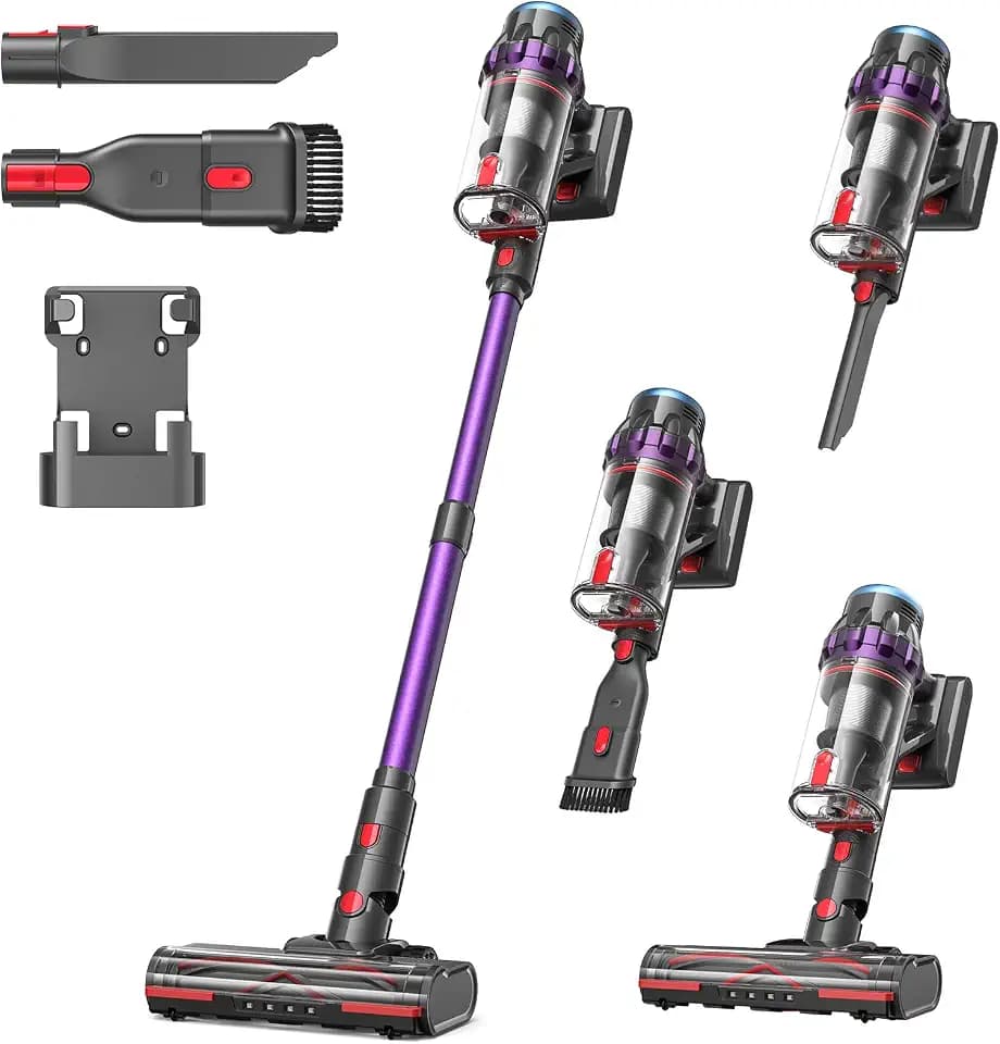 Lubluelu Akku Staubsauger 50000Pa/550W/50Min Staubsauger Kabellos mit Display, Anti-Tangle-Bürste, leichte & Flexible Bauweise, Akkustaubsauger für Tierhaare/Teppiche/Hartböden/Auto G10