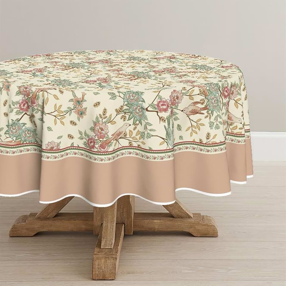 Horaldaily Floral Round Tablecloth 70x70 Inch Round, Pink Birds Elegant Vintage Washable Seasonal Table Cover for Party Picnic Dinner Decor