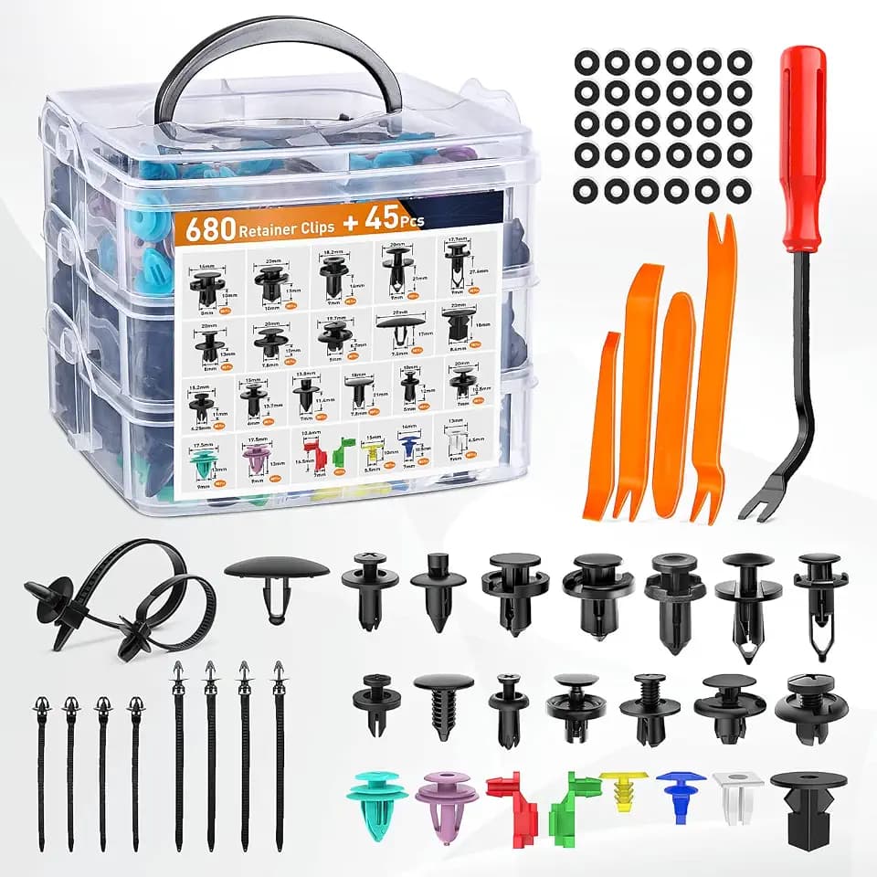 GOOACC 725Pcs Car Push Retainer Clips & Auto Fasteners Assortment -23 Most Popular Sizes Nylon Bumper Fender Rivets with 10 Cable Ties and Fasteners Remover for Toyota GM Ford Honda Chevy