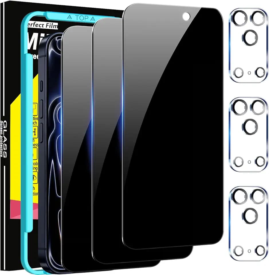 Milomdoi 3 Stück Schutzfolie für iPhone 17 Pro für Panzerglas Sichtschutz Ultra Privacy Zubehör Panzerfolie Displayschutz mit 3 Stück Kameraschutz, [Echt 25°Anti-Spionage] Voller Bildschirm