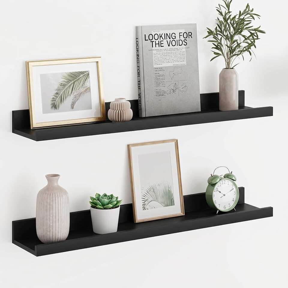 Wandregal 60cm, 2er Set Bilderleiste, 11,3 cm tief, 17kg belastbar, Schwarz