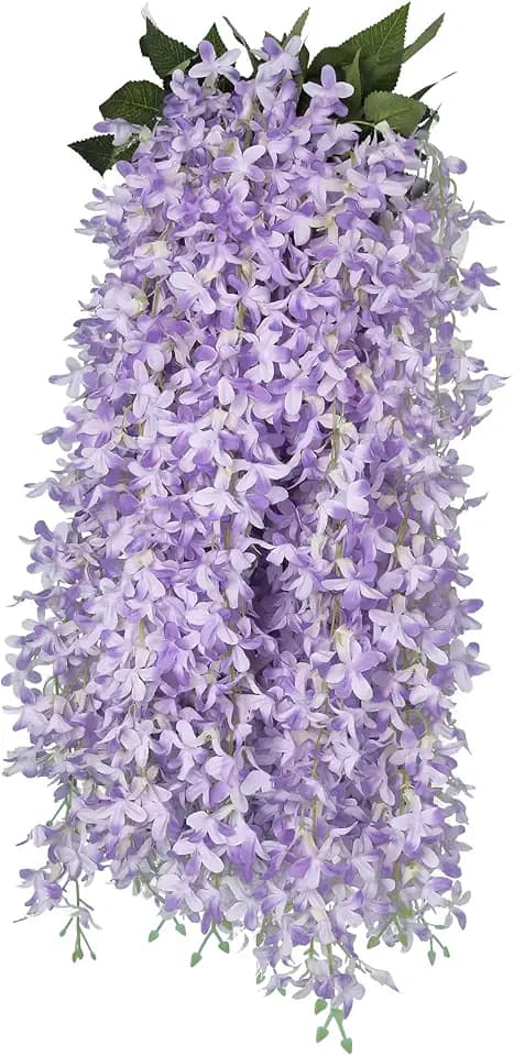 RECUTMS Artificial Silk Lilac Purple Flowers Garland 8Pcs-24Branches 33.5in
