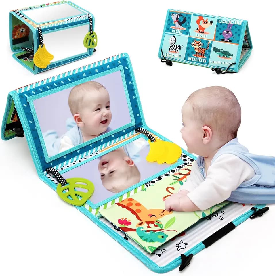 JoyLife Baby Spiegel Spielzeug,Faltbares Bauchlage Spielzeug, Ideal als Fühlbuch für Neugeborene,Visuelle Auditive Taktile Stimulation Montessori Spielzeug Geschenke für Neugeborene 0 3 6 12 Monate