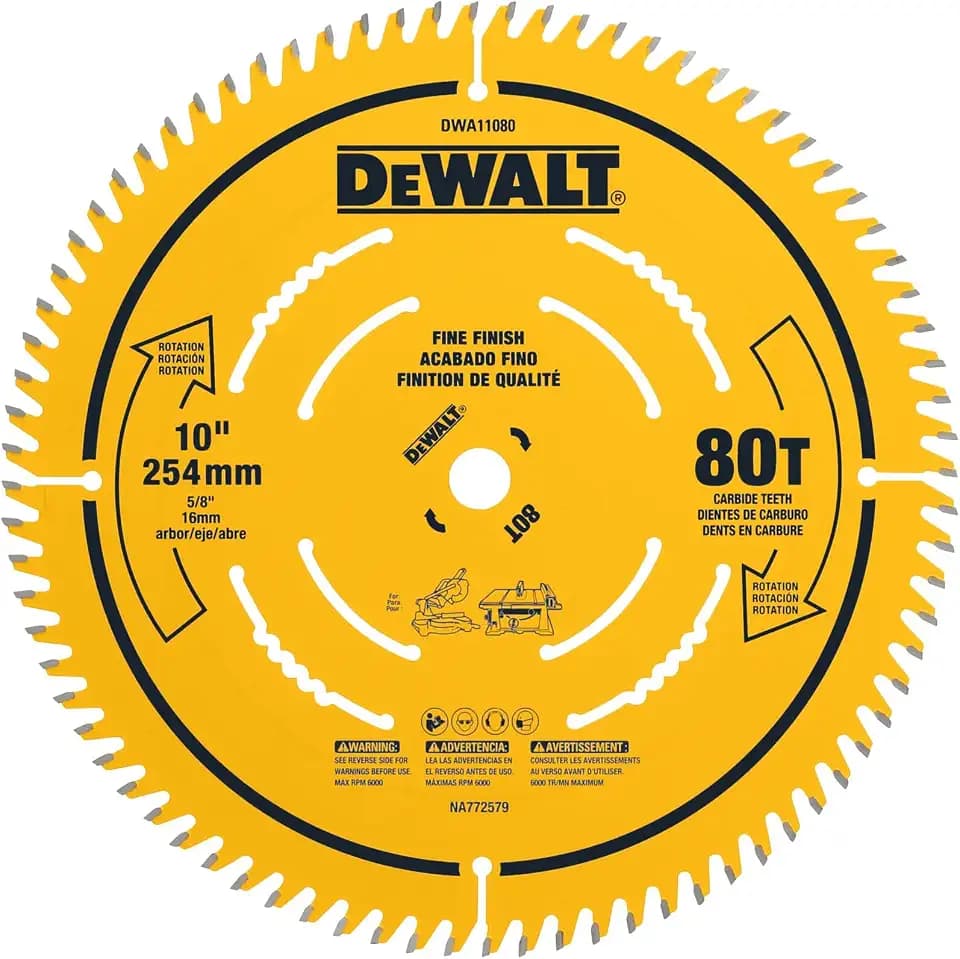 DEWALT Table Saw Blade, 10 inch, 80 Tooth, Fine Finish, Ultra Sharp Carbide (DWA11080)