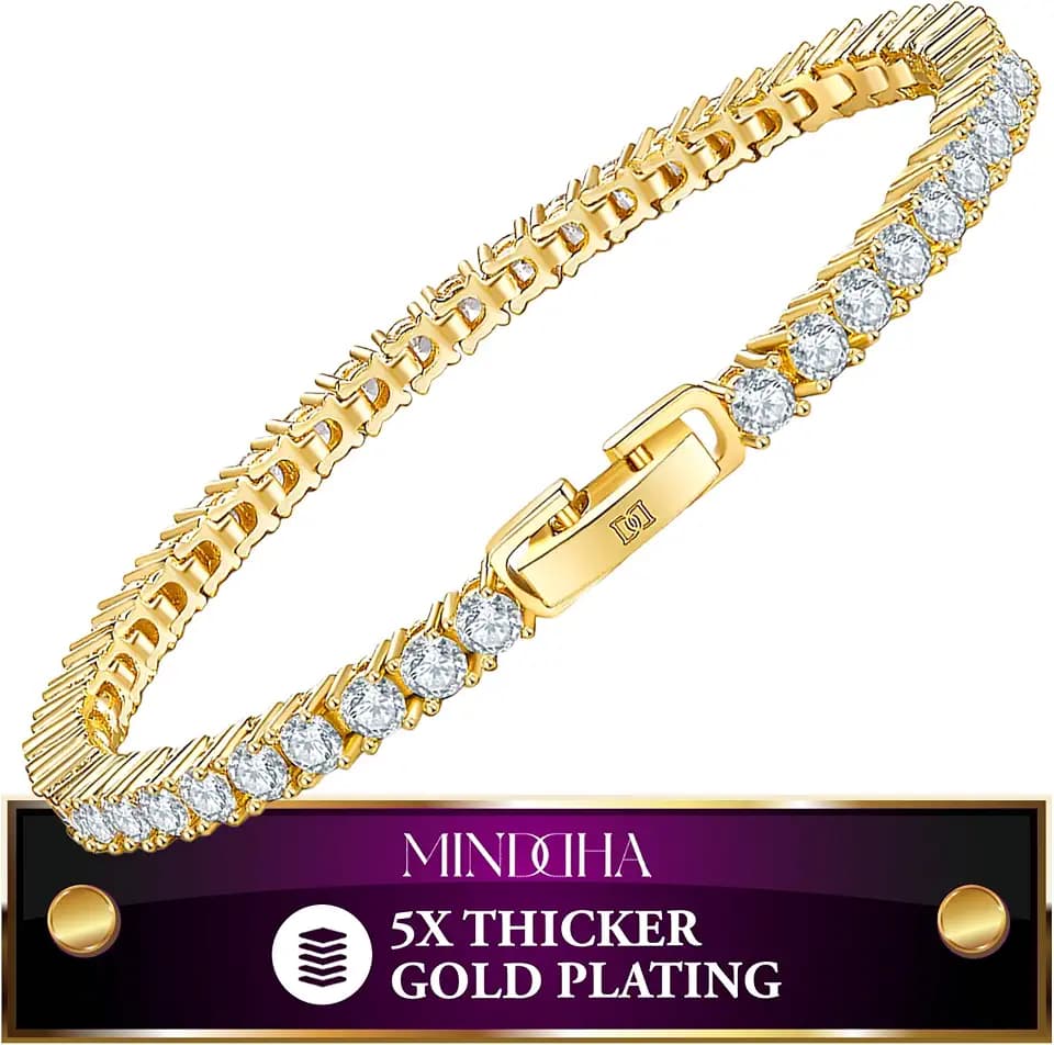 MINDDHA Tennis Bracelet, Gold Plated, 2mm/3mm, 5.5-8" or Adjustable