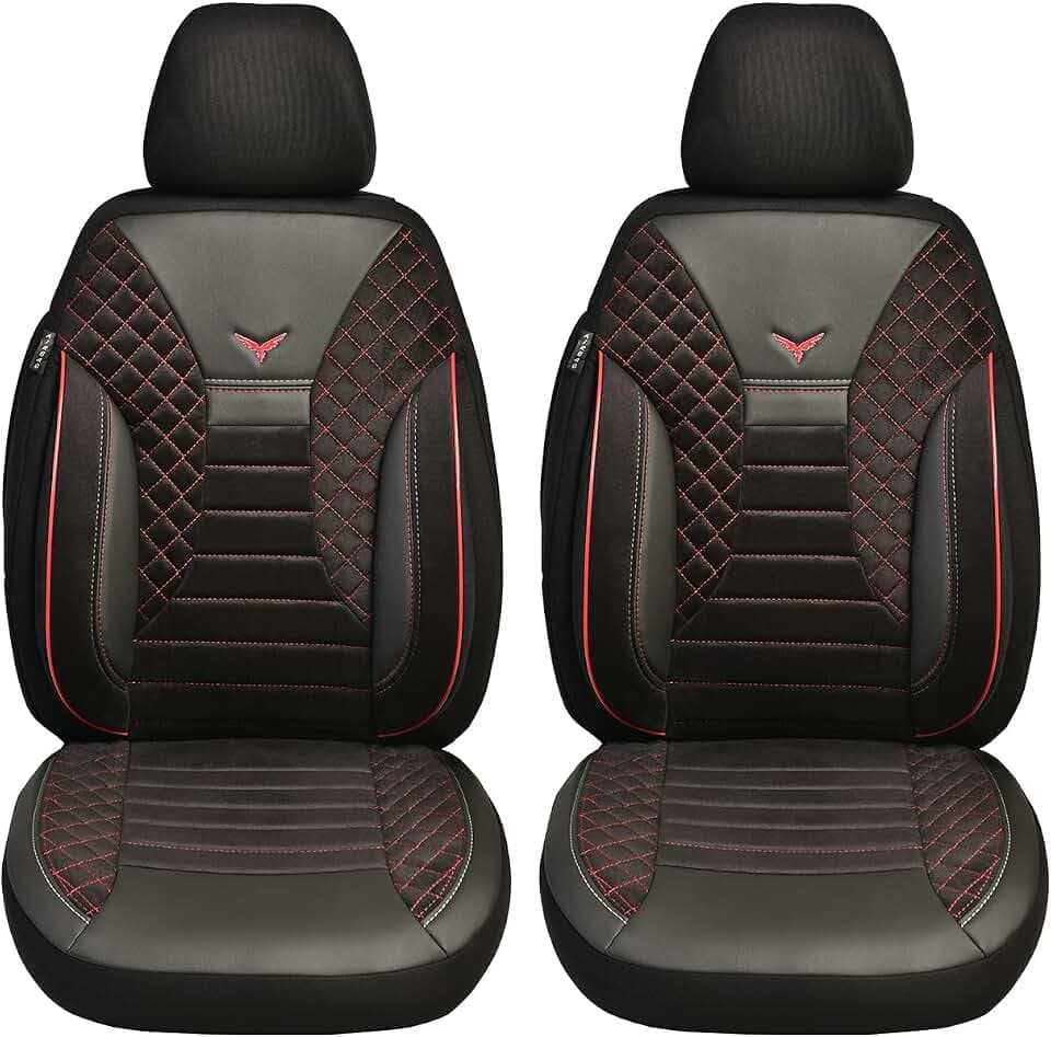 BREMER SITZBEZÜGE Maß Auto Schonbezüge kompatibel mit Ford Ranger 3 Fahrer & Beifahrer Set ab 2015 / Auto Schonbezug Velour Kunstleder Set 2er Pack in Schwarz/Rote Naht (PS802)