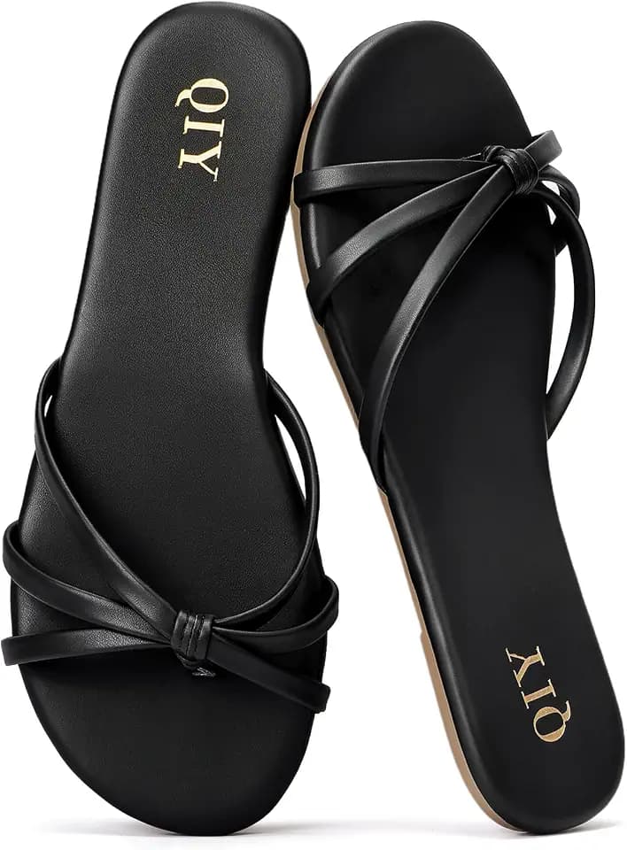 Womens Flip Flops Flat Sandals Slide Sandals Summer Thong Flats,Black,11