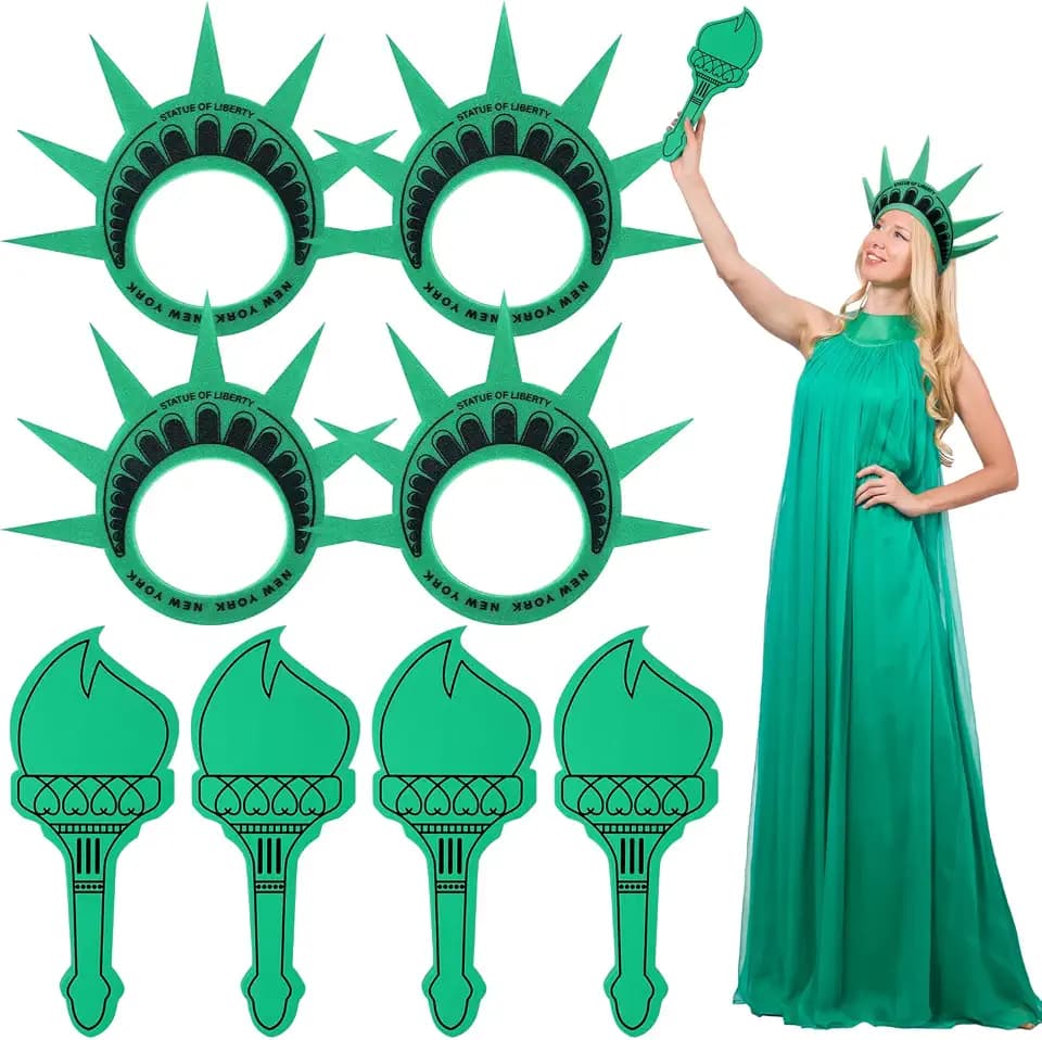 4 Set Halloween Statue of Liberty Crown Hat Torch Headband New York Party