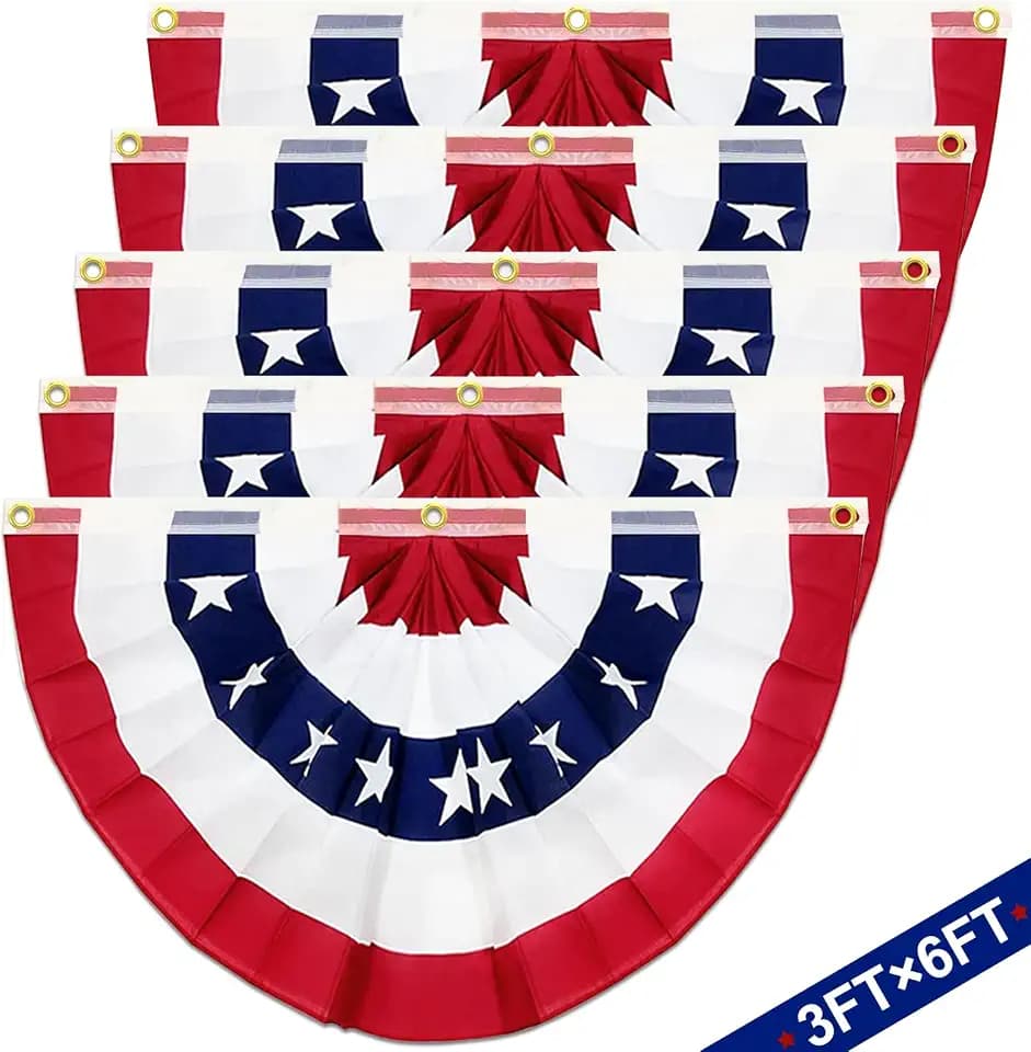 5 Pack 3x6 Feet 250th Anniversary Large American Flags Patriotic Bunting Stars Stripes 4th of July Pleated Fan USA Flag Banners Red White Blue Decorations for Outdoor Porch,Memorial Day,Independence Day