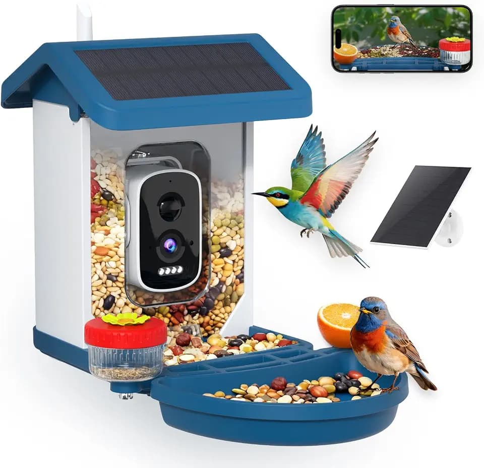 Smart Bird Feeder with Camera Solar Powered, 4K HD Video Bird House, AI Bird Species Identification, Live Stream & Night Vision, Auto-Capture & Notify, Weatherproof Design, Ideal Gifts for Lover
