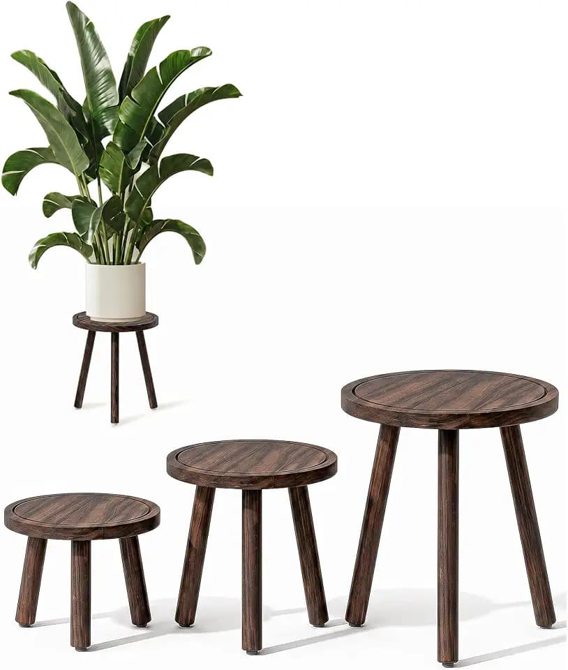 Bamworld Plant Stand Indoor 3 Pack Plant Stools for Indoor Plants Wooden Plant Stands Corner Plant Stools for Patio Garden Balcony Living Room Bedroom(Brown)