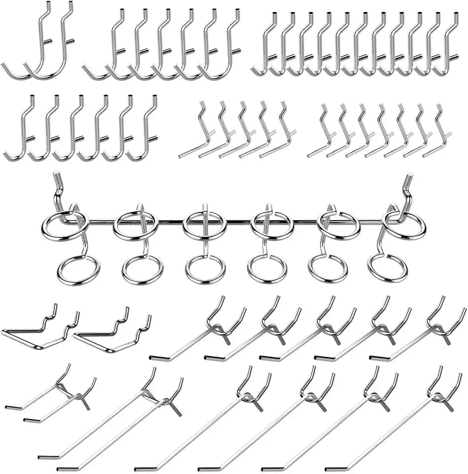 Hiltex 53106 Pegboard Hook Assortment Set, 50 Piece Heavy Duty, Pegboard Hooks for Tools, Garage & Workshops Hooks and Holders, Accessories for Craft Room, Wall Storage Shelving Peg Hooks