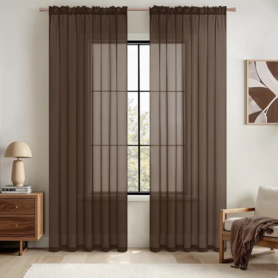 MIULEE Chocolate Brown Sheer Curtains 54 X 72 Inches, 2 Panels