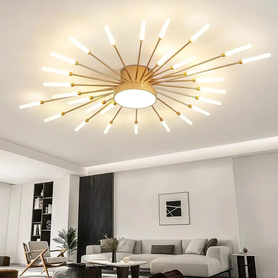 ziidoo Modern Ceiling Light, 28+1 Lights Metal Firework Designed Chic Led Lighting Fixture for Farmhouse Kitchen Dining Room Bedroom Hallway Living Room (Gold and Dark Gold)