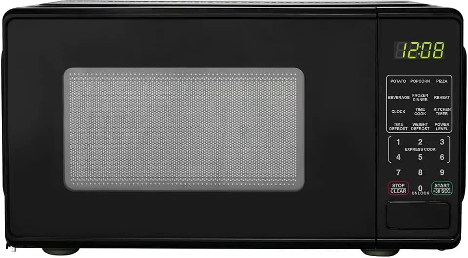 0.7 Cu Ft Countertop Microwave Oven, 700 Watts, Black - 6 Convenient Quick-set Menu Buttons, 30 Second One-touch Option, Child Safety Lockout And A Push-button Door
