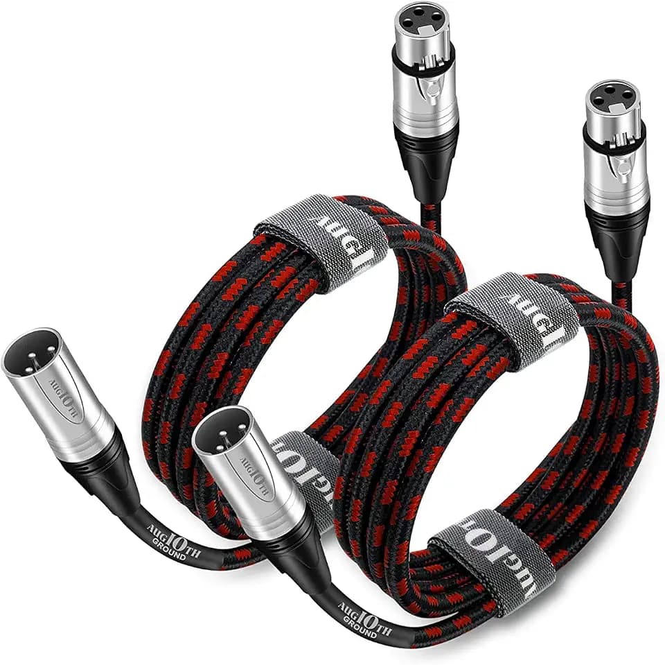 XLR Mic Cable 20 ft 2 Pack 6 Meter Male to Female Red Braided
