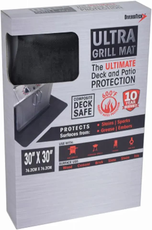 DiversiTech 30 Inch Ultra Grill Mat with Secure Use on Composite Deck Design and Lightweight Construction for Patio, Lawn, and Garden, Gray