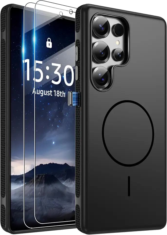 Jshru Magnetic for Samsung Galaxy S25 Ultra Case with 2PCS HD Screen Protector (Compatible with MagSafe)(Military Grade Drop Protection) Slim Shockproof Phone Cover for S25 Ultra - Black