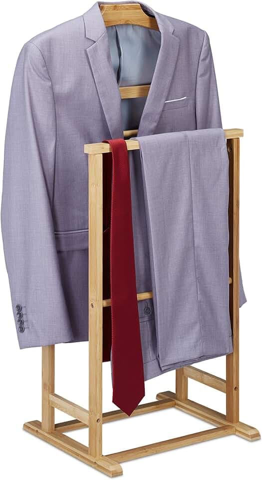 Relaxdays Herrendiener, Stummer Diener Bambus, Damen & Herren, natur | Kleiderablage Schlafzimmer, HBT: 98,5 x 47 x 36 cm