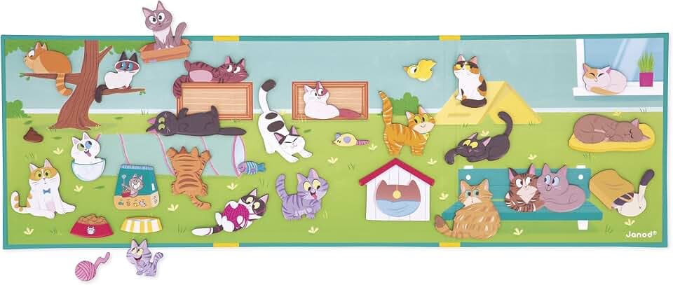 Janod – Magnéti'Stories Katzen – Magnetisches Lernspielzeug mit 30 Magneten – Kinderspielzeug aus FSC-Karton – Fördert die Fantasie und Feinmotorik – Ab 3 Jahren