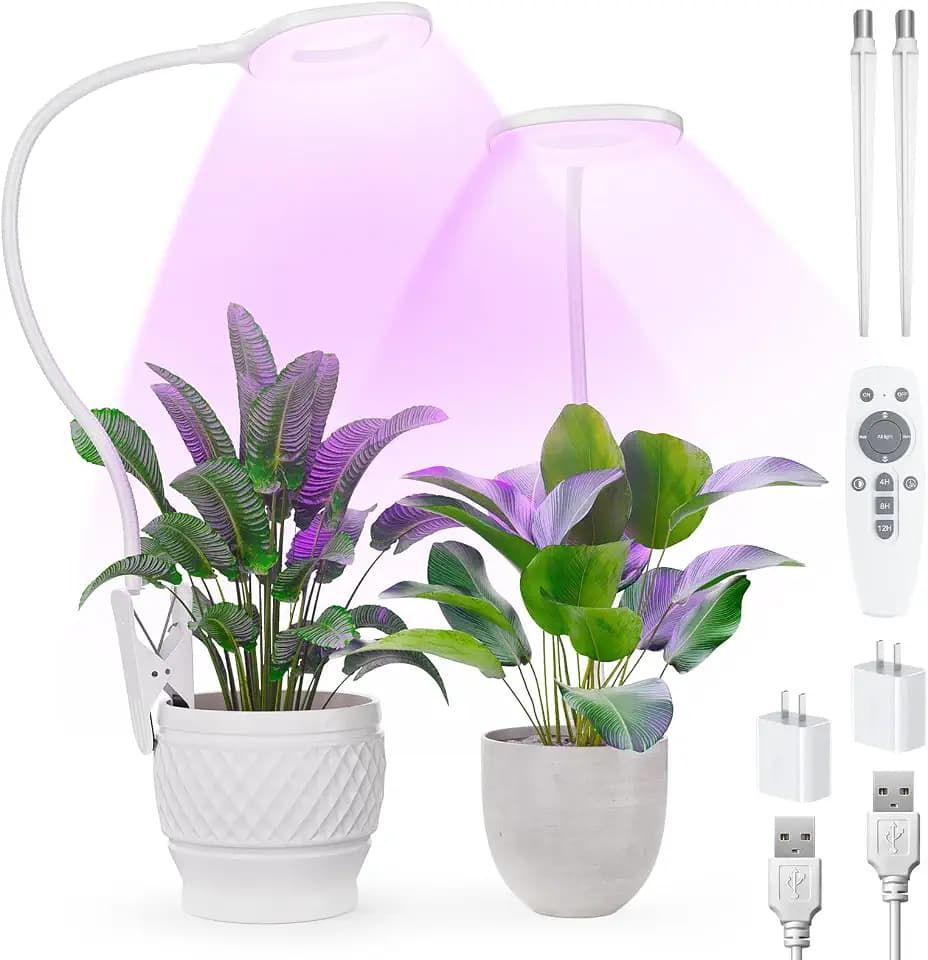 Full Spectrum LED Grow Lights for Indoor Plants, Remote Control, 5W 2-Pack