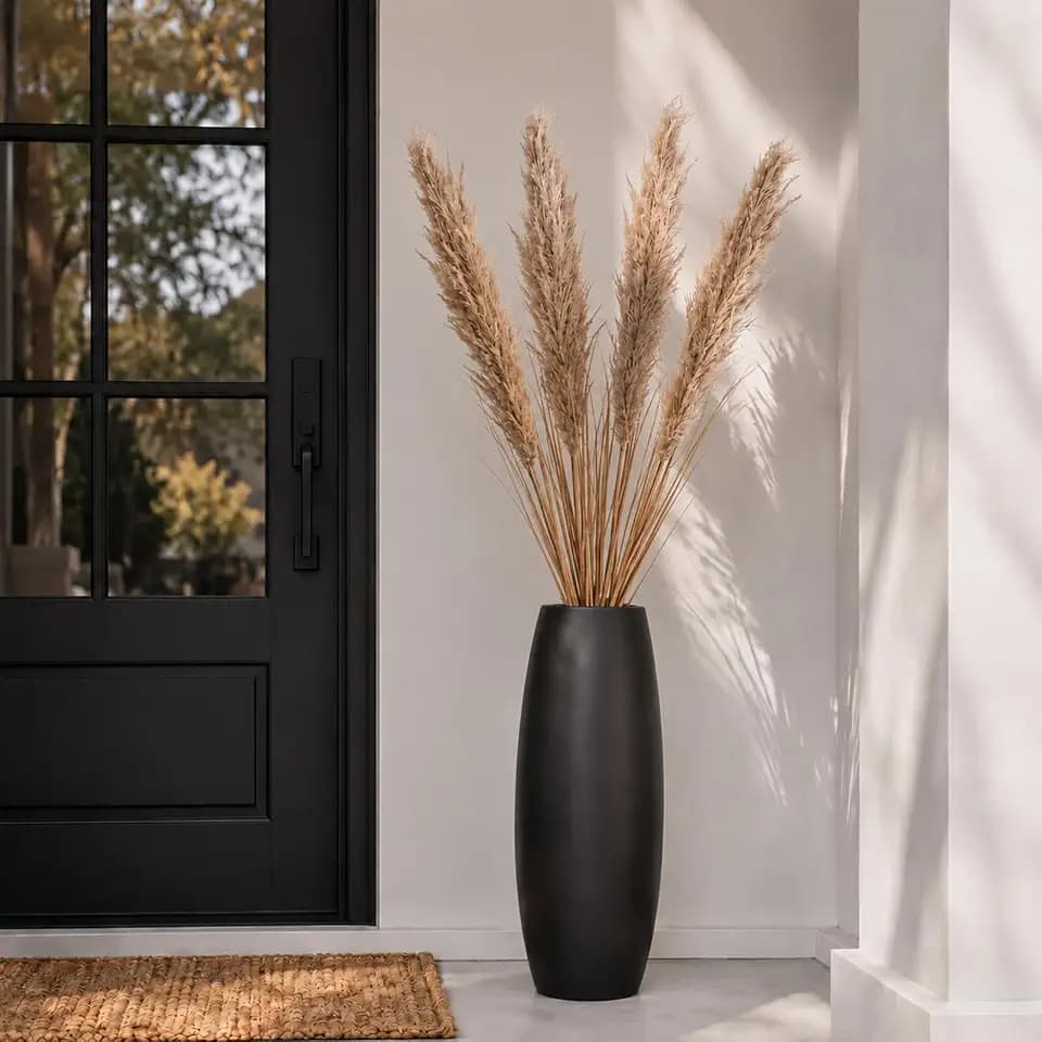 Wavwavw 4 Stem 4ft Artificial Pampas Grass Tall Reed Grass Decor,Gold Grey