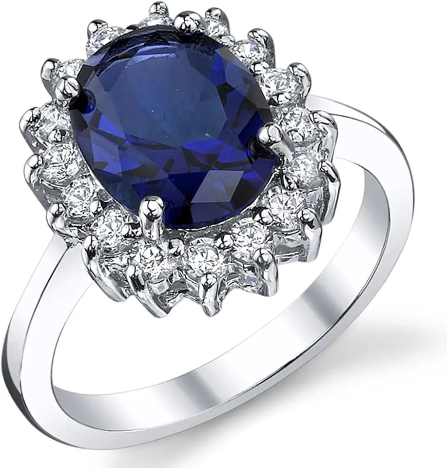 Metal Masters Solid Sterling Silver Kate Middleton's Engagement Ring with Simulated Sapphire Blue Color Cubic Zirconia