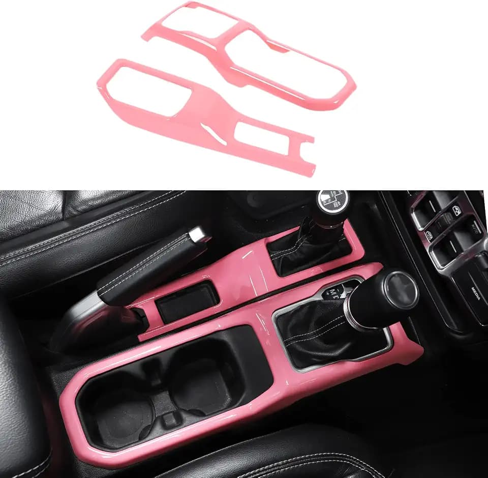 JeCar Pink Center Console Gear Shift Panel & Cup Holder Trim Panel Cover for 2018-2024 2025 2026+ Jeep Wrangler JL JLU Gladiator JT