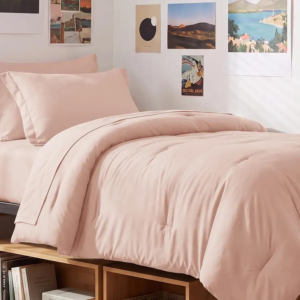 CozyLux Twin XL Comforter Set Blush Pink, 5 Pieces Bed in a Bag