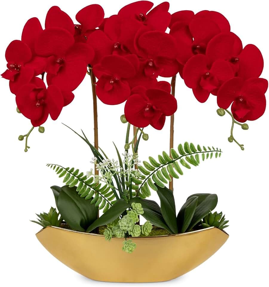 Kunstpflanze Orchideen Künstliche Deko Blumen Kunstblumen Wie Echt Mit Real-Touch Blüten im Keramiktopf Tischdeko Fensterbank Deko, Höhe 41cm